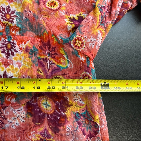 JESSICA LONDON Women’s 16W Long Tunic Colorful SHEER Roll Tab‎  Button Topper - Picture 9 of 15